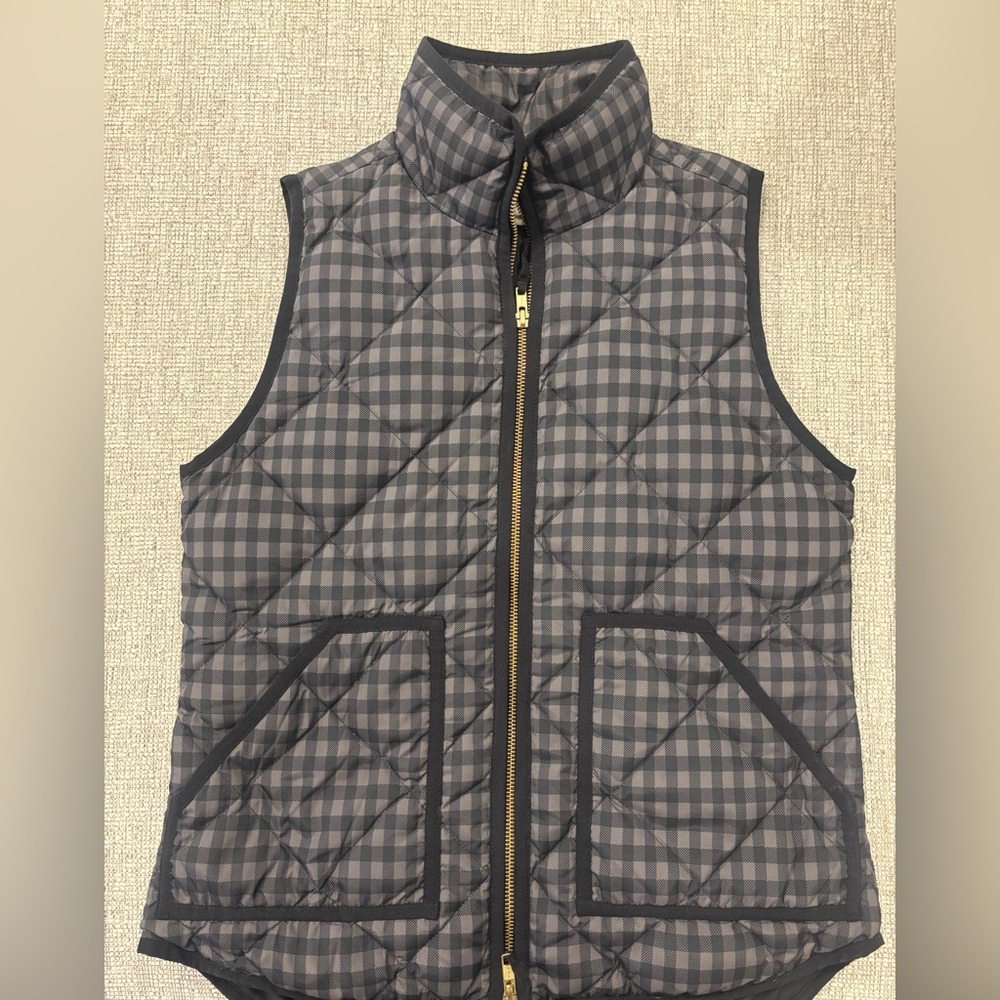 J. Crew Black and Gray Checkered Quilted Vest
